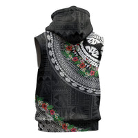 Fiji Hibiscus Sleeveless Hoodie Tapa Masi Motifs with Tropical Plants LT03 - Polynesian Pride