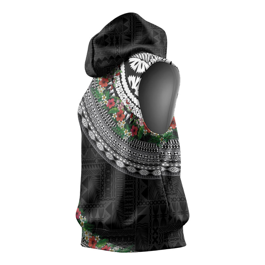 Fiji Hibiscus Sleeveless Hoodie Tapa Masi Motifs with Tropical Plants LT03 - Polynesian Pride