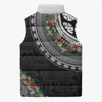 Fiji Hibiscus Sleeveless Puffer Jacket Tapa Masi Motifs with Tropical Plants LT03 - Polynesian Pride