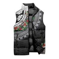 Fiji Hibiscus Sleeveless Puffer Jacket Tapa Masi Motifs with Tropical Plants LT03 - Polynesian Pride