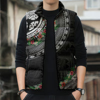 Fiji Hibiscus Sleeveless Puffer Jacket Tapa Masi Motifs with Tropical Plants LT03 - Polynesian Pride