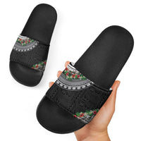 Fiji Hibiscus Slide Sandals Tapa Masi Motifs with Tropical Plants LT03 - Polynesian Pride