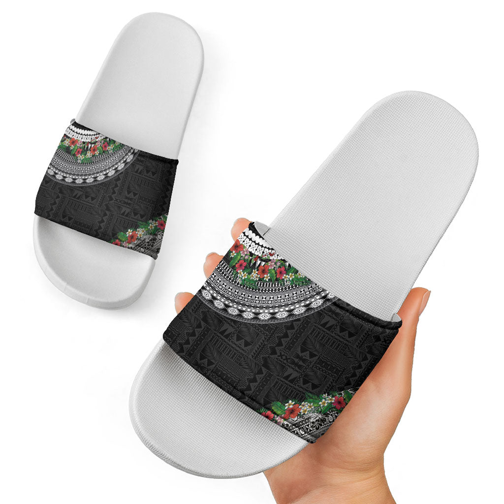 Fiji Hibiscus Slide Sandals Tapa Masi Motifs with Tropical Plants LT03 - Polynesian Pride