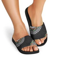 Fiji Hibiscus Slide Sandals Tapa Masi Motifs with Tropical Plants LT03 - Polynesian Pride