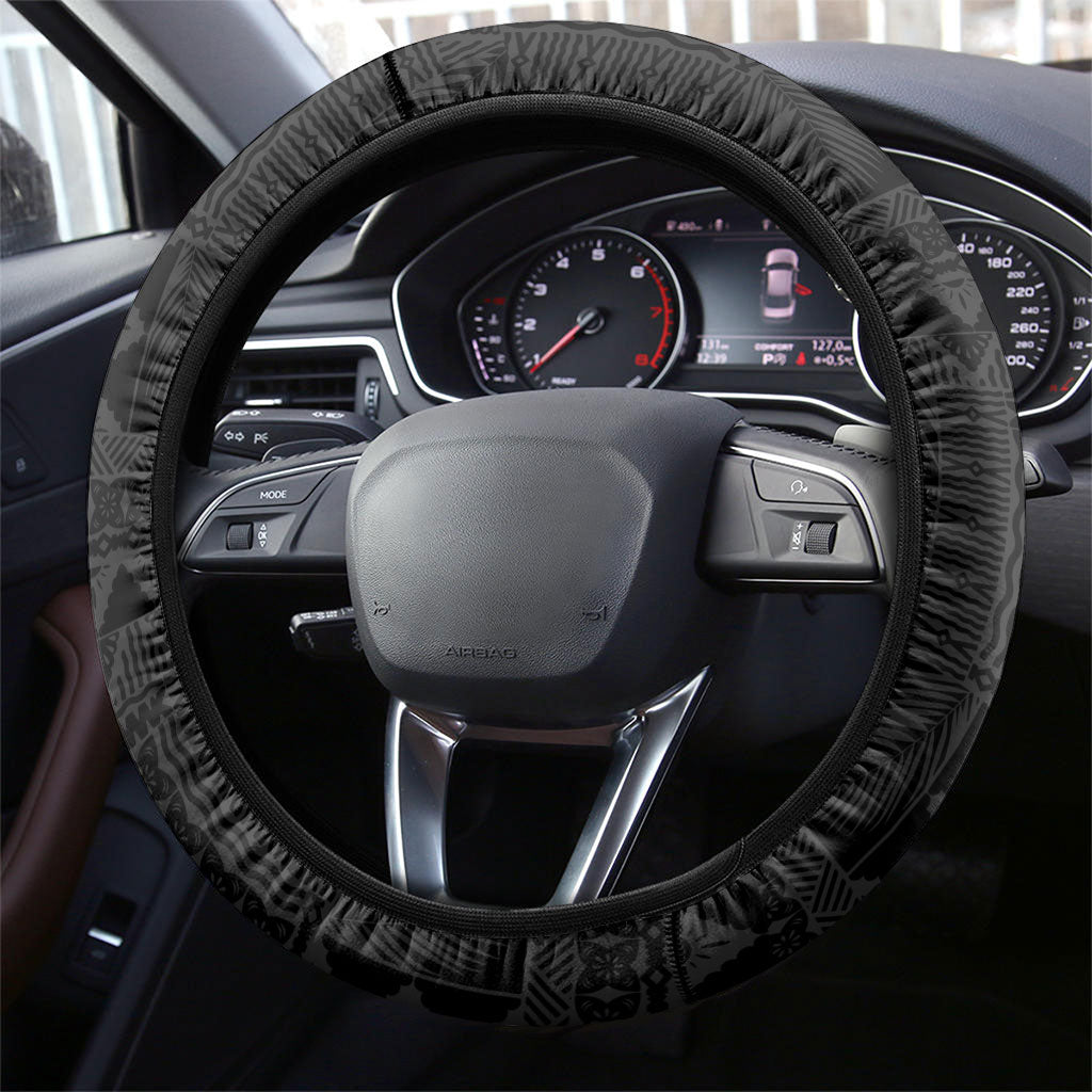 Fiji Hibiscus Steering Wheel Cover Tapa Masi Motifs with Tropical Plants LT03 - Polynesian Pride