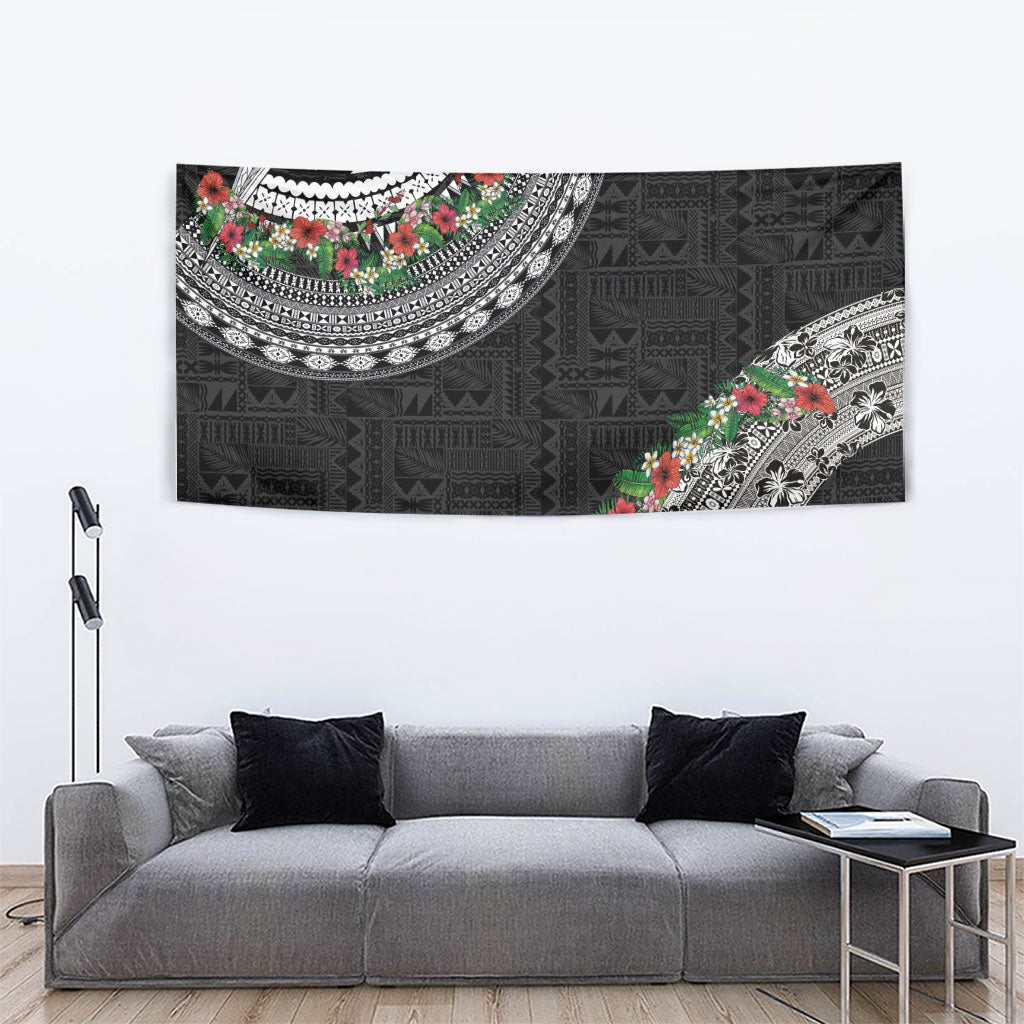 Fiji Hibiscus Tapestry Tapa Masi Motifs with Tropical Plants LT03 - Polynesian Pride