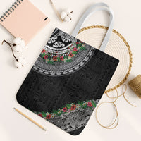 Fiji Hibiscus Tote Bag Tapa Masi Motifs with Tropical Plants LT03 White Strap One Size Black - Polynesian Pride