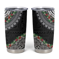 Fiji Hibiscus Tumbler Cup Tapa Masi Motifs with Tropical Plants LT03 Black - Polynesian Pride