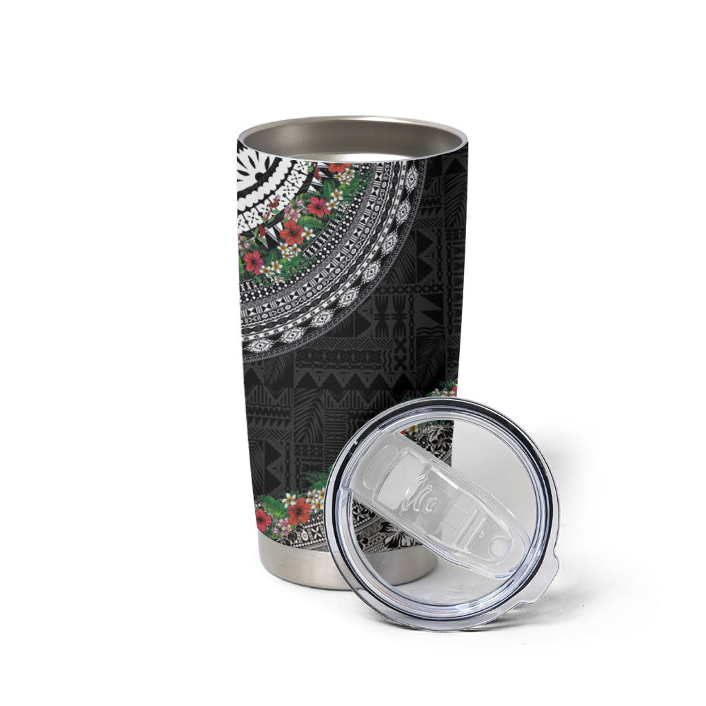 Fiji Hibiscus Tumbler Cup Tapa Masi Motifs with Tropical Plants LT03 - Polynesian Pride