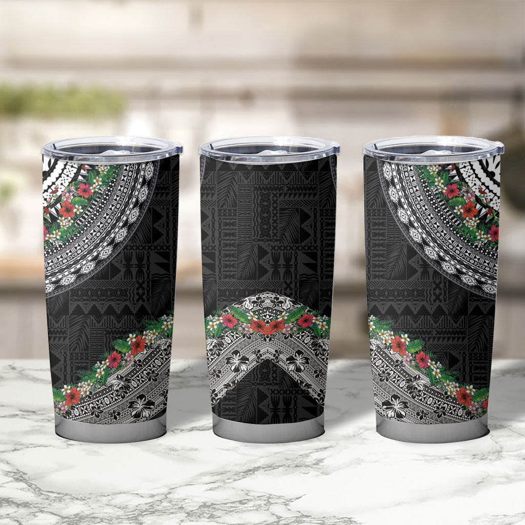 Fiji Hibiscus Tumbler Cup Tapa Masi Motifs with Tropical Plants LT03 - Polynesian Pride