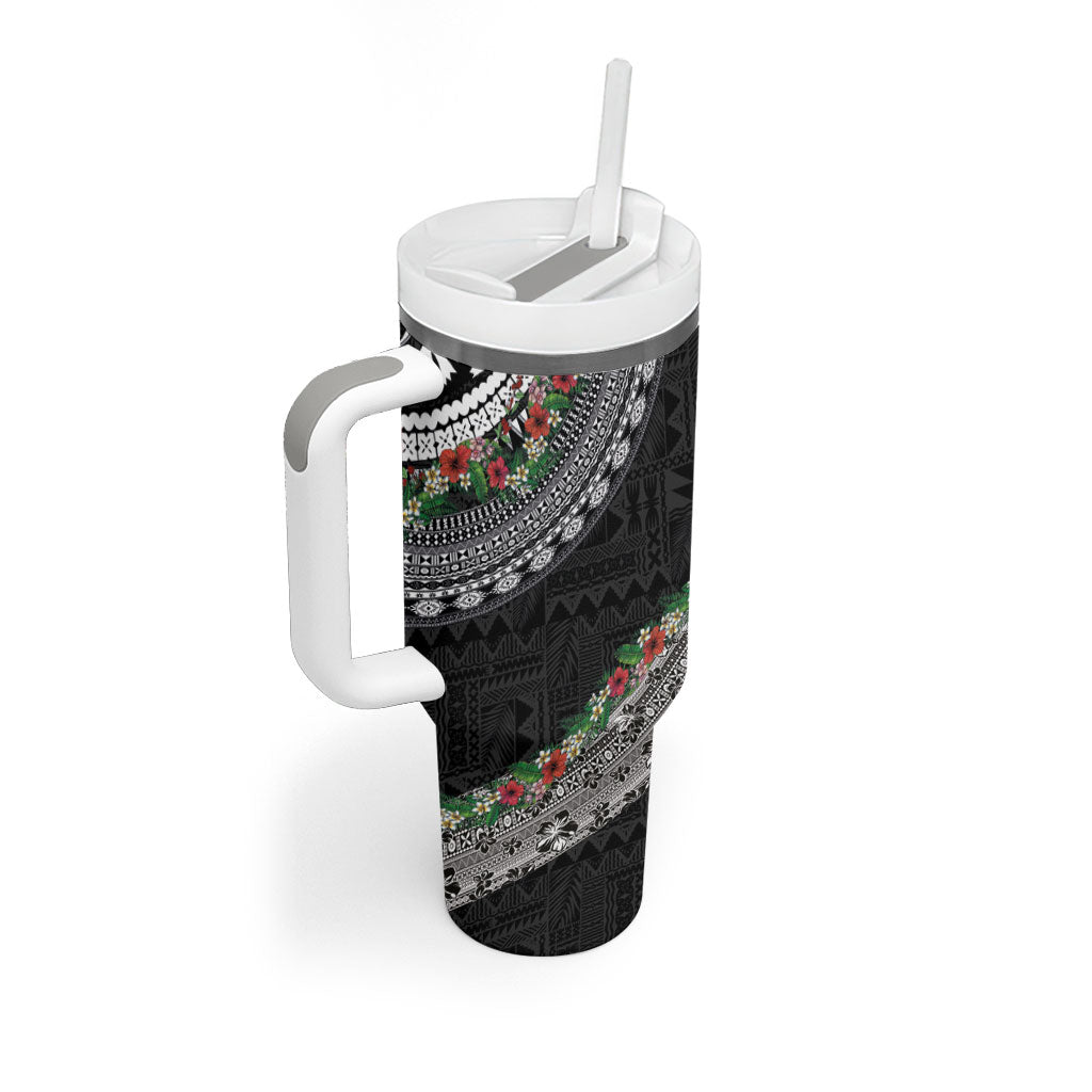 Fiji Hibiscus Tumbler With Handle Tapa Masi Motifs with Tropical Plants LT03 - Polynesian Pride