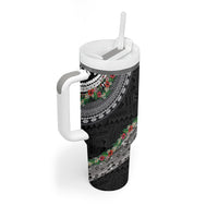 Fiji Hibiscus Tumbler With Handle Tapa Masi Motifs with Tropical Plants LT03 - Polynesian Pride