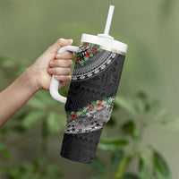 Fiji Hibiscus Tumbler With Handle Tapa Masi Motifs with Tropical Plants LT03 - Polynesian Pride