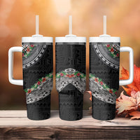 Fiji Hibiscus Tumbler With Handle Tapa Masi Motifs with Tropical Plants LT03 - Polynesian Pride