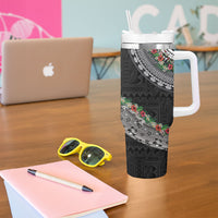 Fiji Hibiscus Tumbler With Handle Tapa Masi Motifs with Tropical Plants LT03 - Polynesian Pride