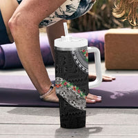 Fiji Hibiscus Tumbler With Handle Tapa Masi Motifs with Tropical Plants LT03 - Polynesian Pride