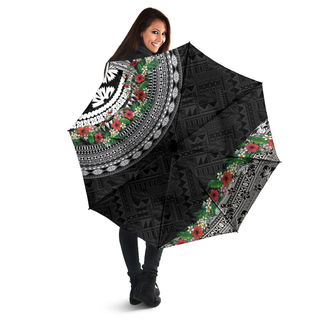 Fiji Hibiscus Umbrella Tapa Masi Motifs with Tropical Plants LT03 - Polynesian Pride