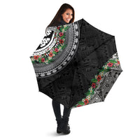 Fiji Hibiscus Umbrella Tapa Masi Motifs with Tropical Plants LT03 - Polynesian Pride