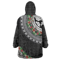 Fiji Hibiscus Wearable Blanket Hoodie Tapa Masi Motifs with Tropical Plants LT03 - Polynesian Pride