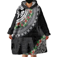 Fiji Hibiscus Wearable Blanket Hoodie Tapa Masi Motifs with Tropical Plants LT03 - Polynesian Pride