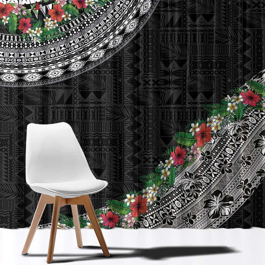 Fiji Hibiscus Window Curtain Tapa Masi Motifs with Tropical Plants LT03 - Polynesian Pride