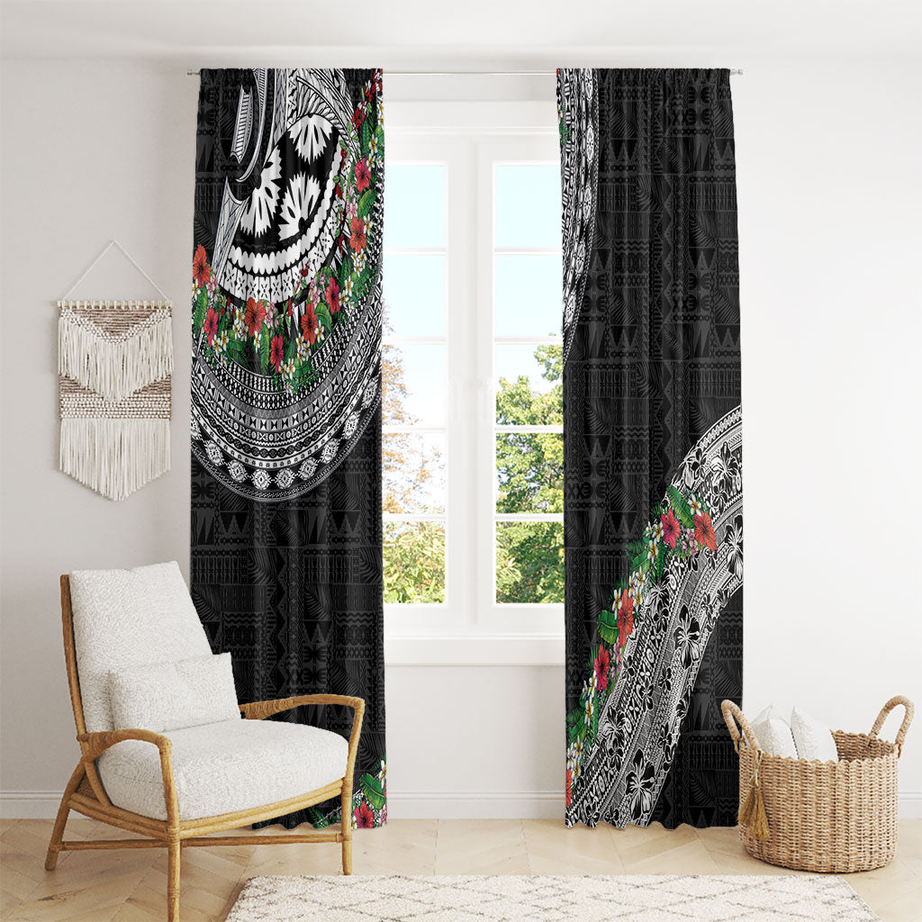 Fiji Hibiscus Window Curtain Tapa Masi Motifs with Tropical Plants LT03 - Polynesian Pride
