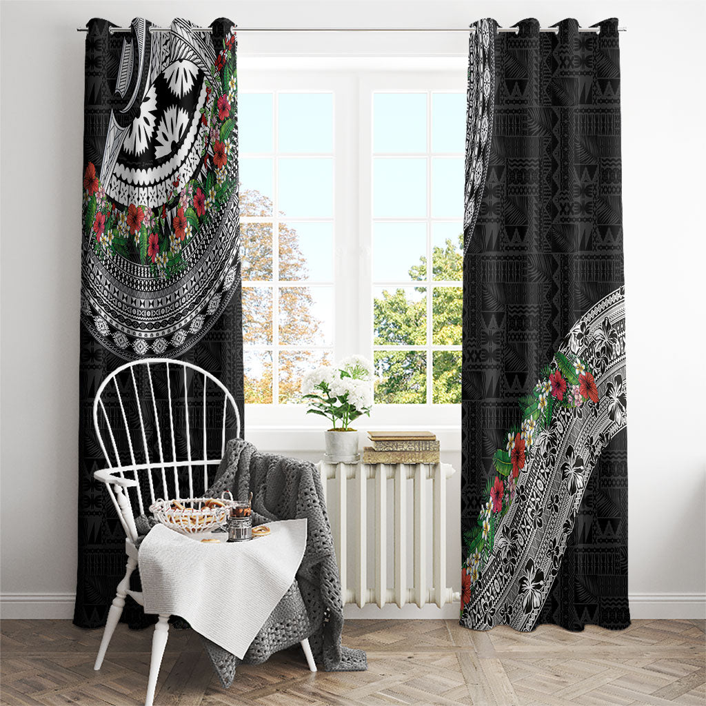 Fiji Hibiscus Window Curtain Tapa Masi Motifs with Tropical Plants LT03 - Polynesian Pride