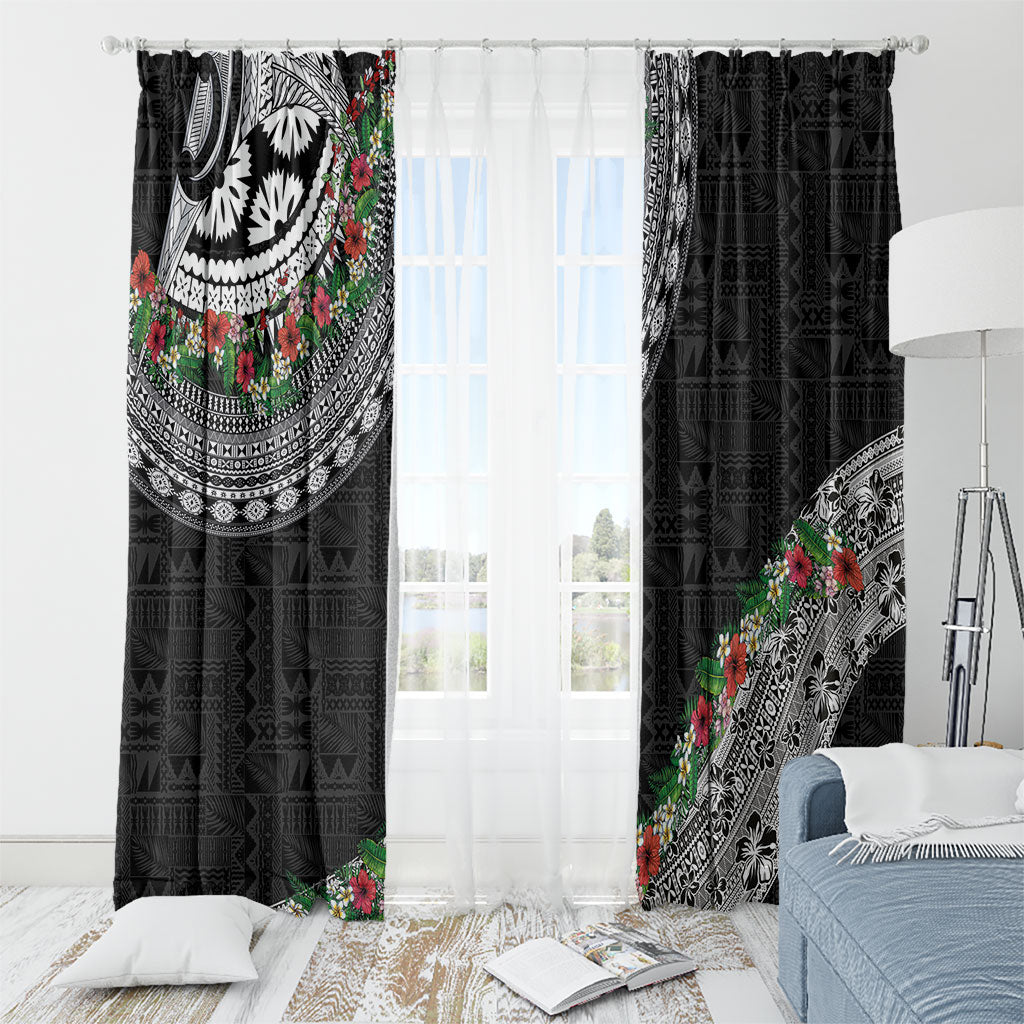 Fiji Hibiscus Window Curtain Tapa Masi Motifs with Tropical Plants LT03 - Polynesian Pride