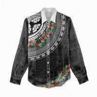 Fiji Hibiscus Women Casual Shirt Tapa Masi Motifs with Tropical Plants LT03 - Polynesian Pride