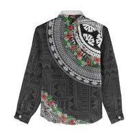 Fiji Hibiscus Women Casual Shirt Tapa Masi Motifs with Tropical Plants LT03 - Polynesian Pride