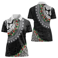 Fiji Hibiscus Women Polo Shirt Tapa Masi Motifs with Tropical Plants LT03 - Polynesian Pride