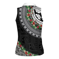 Fiji Hibiscus Women Sleeveless Polo Shirt Tapa Masi Motifs with Tropical Plants LT03 - Polynesian Pride