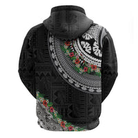 Fiji Hibiscus Zip Hoodie Tapa Masi Motifs with Tropical Plants LT03 - Polynesian Pride