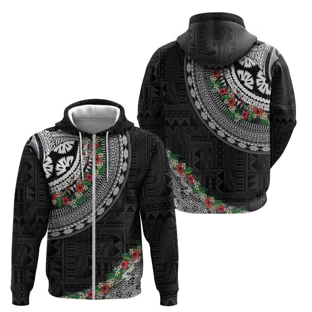 Fiji Hibiscus Zip Hoodie Tapa Masi Motifs with Tropical Plants LT03 - Polynesian Pride