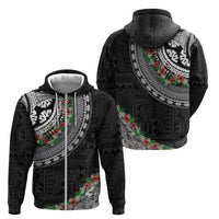 Fiji Hibiscus Zip Hoodie Tapa Masi Motifs with Tropical Plants LT03 - Polynesian Pride
