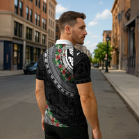 Fiji Hibiscus Zipper Polo Shirt Tapa Masi Motifs with Tropical Plants LT03 - Polynesian Pride