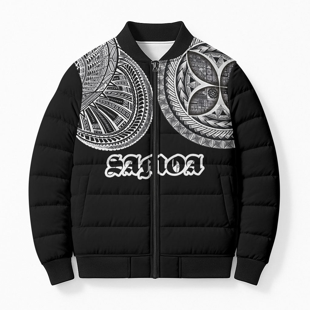 Samoa Traditional Tattoo Bomber Puffer Jacket Tribal Tatau Pattern LT03 Unisex Black - Polynesian Pride