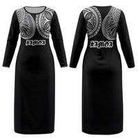 Samoa Traditional Tattoo Couples Matching Long Sleeve Bodycon Dress and Hawaiian Shirt Tribal Tatau Pattern LT03 - Polynesian Pride