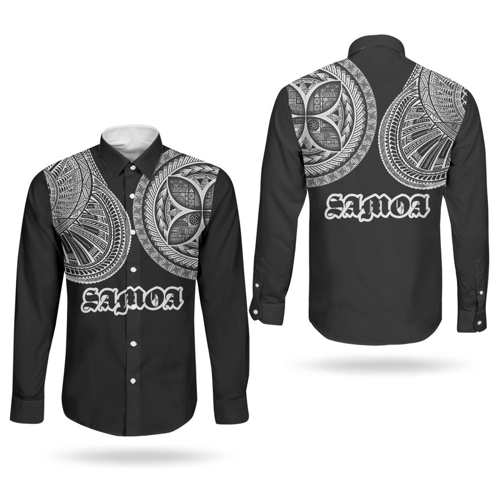 Samoa Traditional Tattoo Couples Matching Off Shoulder Maxi Dress and Long Sleeve Button Shirt Tribal Tatau Pattern LT03 - Polynesian Pride