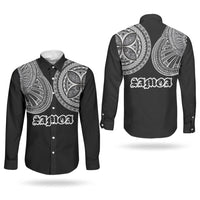 Samoa Traditional Tattoo Couples Matching Off Shoulder Maxi Dress and Long Sleeve Button Shirt Tribal Tatau Pattern LT03 - Polynesian Pride