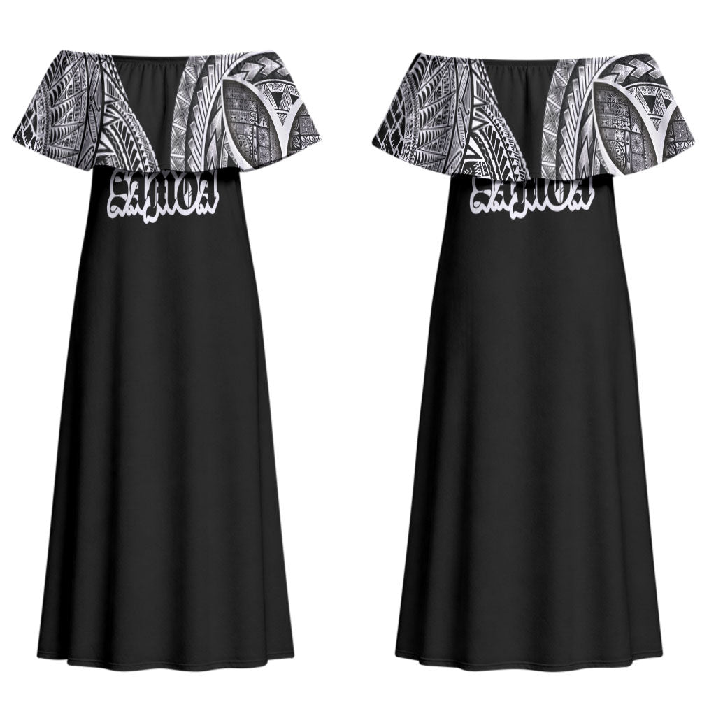 Samoa Traditional Tattoo Couples Matching Off Shoulder Maxi Dress and Long Sleeve Button Shirt Tribal Tatau Pattern LT03 - Polynesian Pride