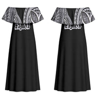 Samoa Traditional Tattoo Couples Matching Off Shoulder Maxi Dress and Long Sleeve Button Shirt Tribal Tatau Pattern LT03 - Polynesian Pride