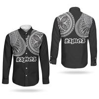 Samoa Traditional Tattoo Couples Matching Off Shoulder Short Dress and Long Sleeve Button Shirt Tribal Tatau Pattern LT03 - Polynesian Pride
