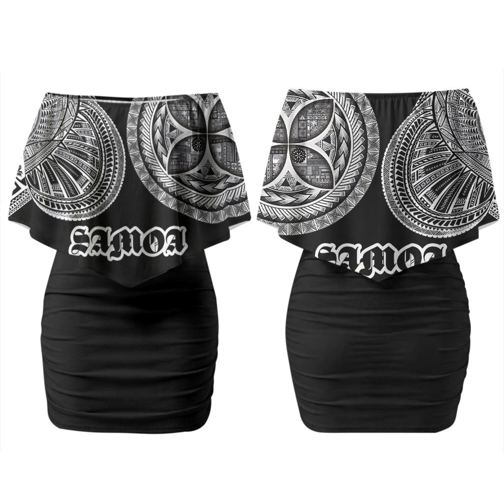 Samoa Traditional Tattoo Couples Matching Off Shoulder Short Dress and Long Sleeve Button Shirt Tribal Tatau Pattern LT03 - Polynesian Pride