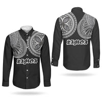 Samoa Traditional Tattoo Couples Matching Short Sleeve Bodycon Dress and Long Sleeve Button Shirt Tribal Tatau Pattern LT03 - Polynesian Pride