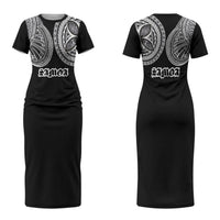 Samoa Traditional Tattoo Couples Matching Short Sleeve Bodycon Dress and Long Sleeve Button Shirt Tribal Tatau Pattern LT03 - Polynesian Pride