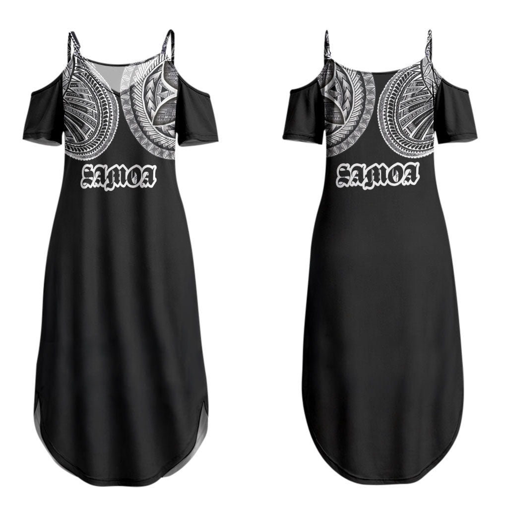 Samoa Traditional Tattoo Couples Matching Summer Maxi Dress and Long Sleeve Button Shirt Tribal Tatau Pattern LT03 - Polynesian Pride