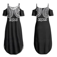 Samoa Traditional Tattoo Couples Matching Summer Maxi Dress and Long Sleeve Button Shirt Tribal Tatau Pattern LT03 - Polynesian Pride