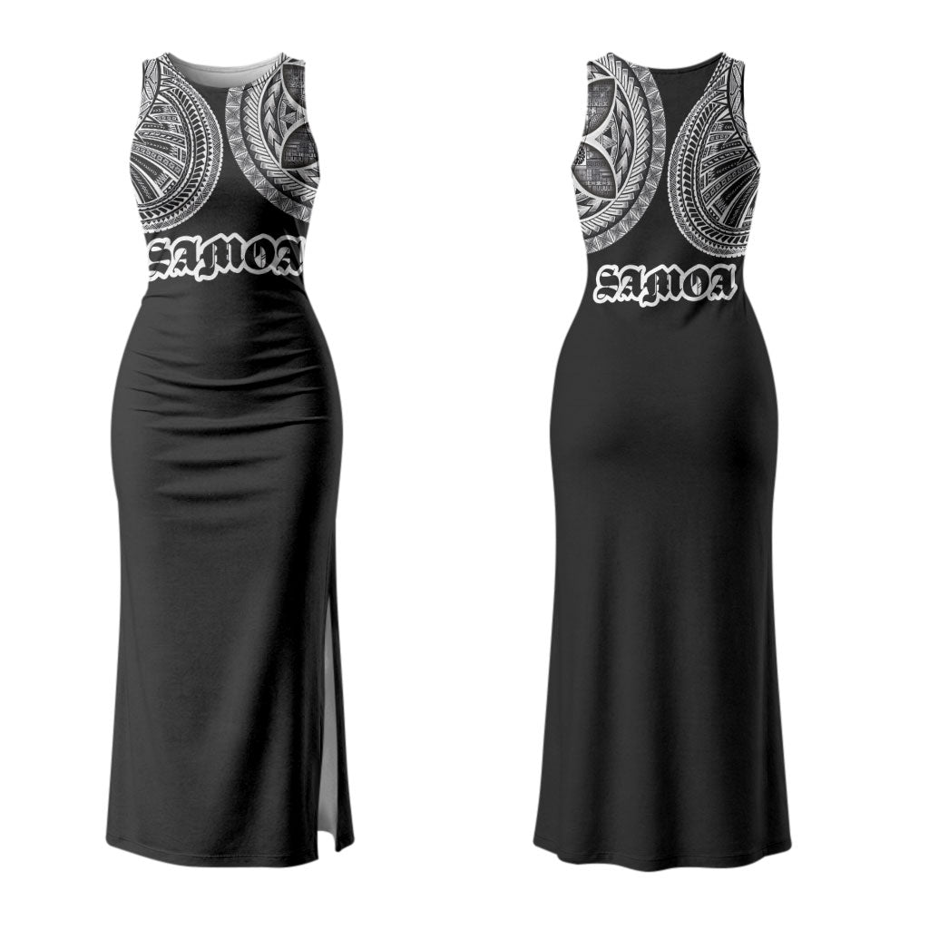 Samoa Traditional Tattoo Couples Matching Tank Maxi Dress and Long Sleeve Button Shirt Tribal Tatau Pattern LT03 - Polynesian Pride