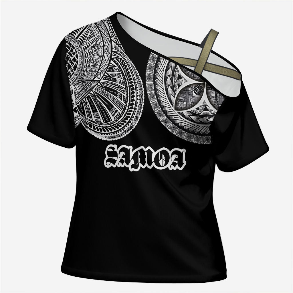 Samoa Traditional Tattoo Cross Shoulder Shirt Tribal Tatau Pattern LT03 Female Black - Polynesian Pride